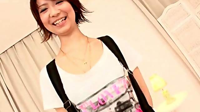 Tall skinny Japanese girl in satin lingerie