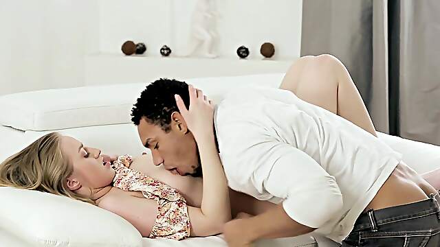 Petite blonde devours BBC and fucks until exhaustion