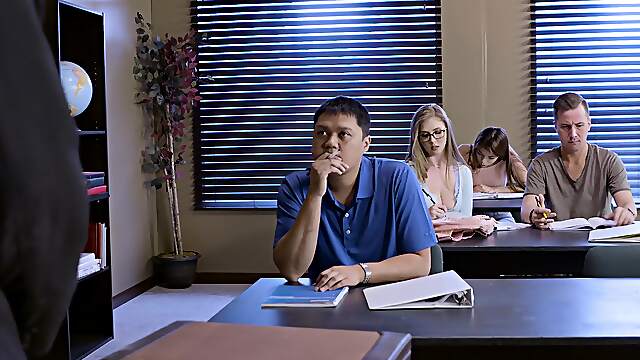 Classroom porn romance with the hot teacher on top riding like a pro