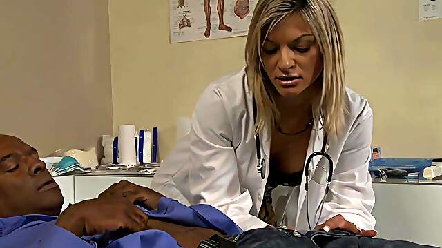 Loud bang for this tight MILF doctor after the black patient sticks it in