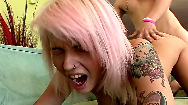 Inked teen cock whore takes a good pounding