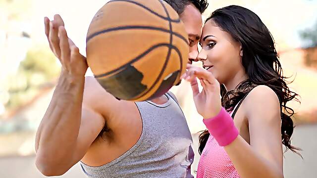 Sweet brunette enjoys tasty dong on the basketball court and sperm on tits