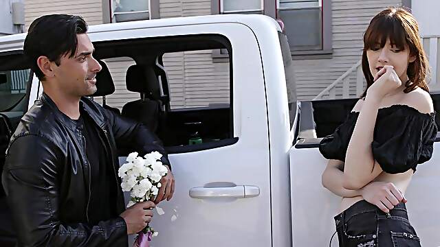 Aroused doll follows random guy to his place for mind-blowing sex for cash