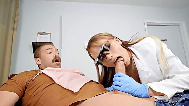 Alluring babe throats client's dick and fucks with him