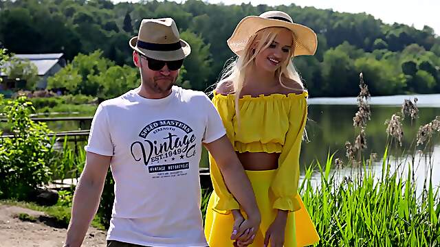 Thin blonde gets a lot of dick from behind to play with in outdoor XXX