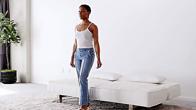 Casting ebony model lets black bull smash her pussy in a nice mix