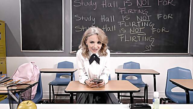 Classroom addiction makes petite schoolgirl fuck like a pro