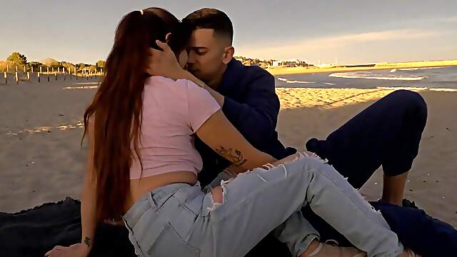 Couple have fun outdoors with sexy redhead ammy in doggy style