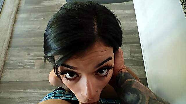Brunette latina Savannah Sixx rides a big cock on the sofa in pov