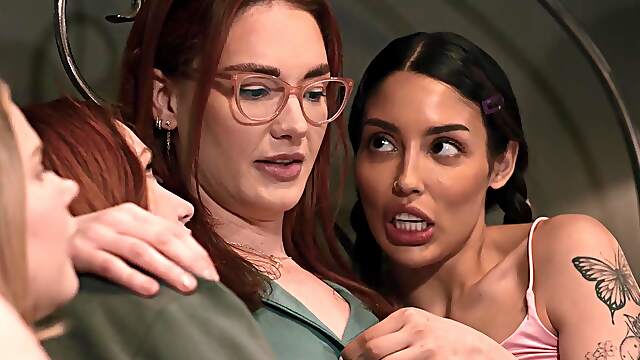 Group sex with cute teens and a mom, featuring passionate kissing.