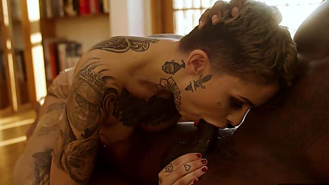 Hot interracial action with Rob Piper and Leigh Raven in lingerie