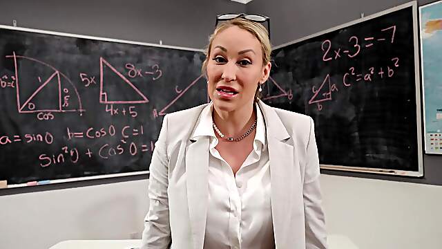 Ryan Keely, with huge boobs, satisfies the teacher’s desires in a steamy class.