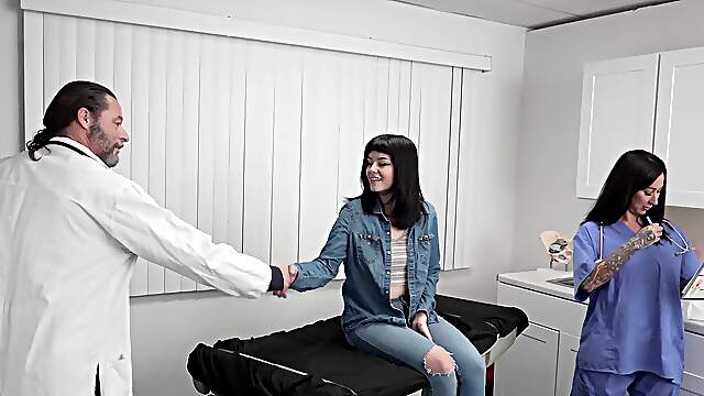 Two hot nurses, Lily Lane and Nova Vixen, in a steamy ffm threesome