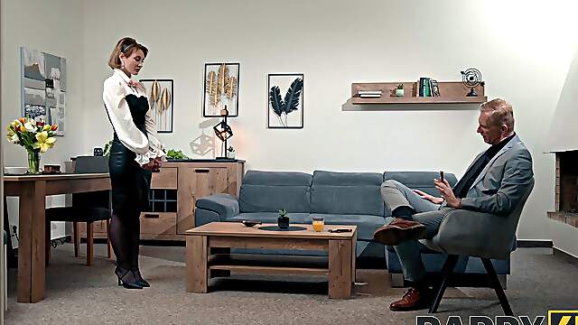 Young secretary Daruma Rai rides her boss’ hard rod in stockings hard