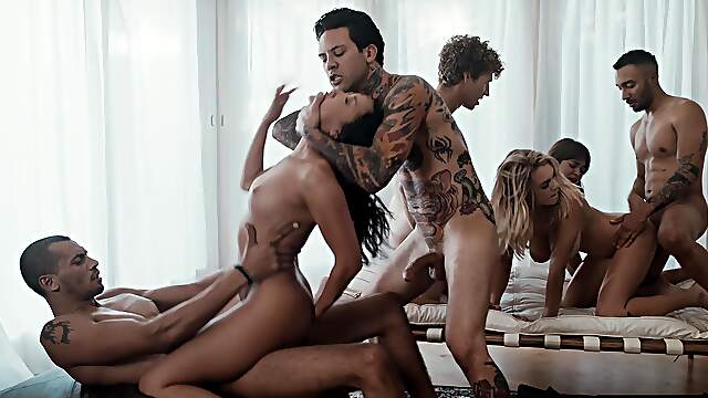 Riley Reid and friends enjoy a hot interracial group sex session