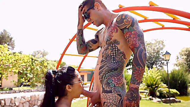 Hot brunette Julia De Lucia gets fucked in the garden