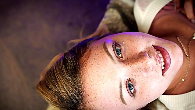 Two freckled teens Dixie Lynn and Madison have fun on the sofa