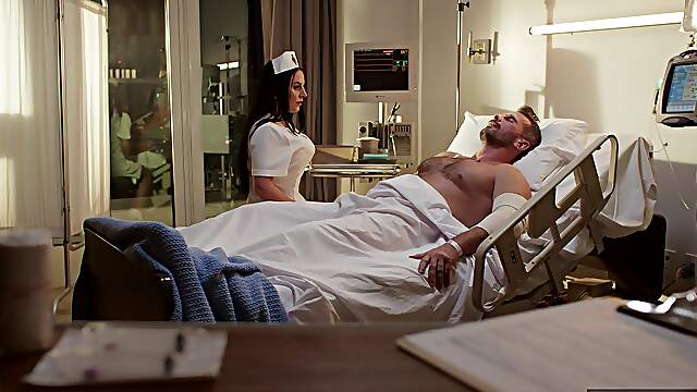 Brunette babe Angela White seduces Manuel in naughty nurse outfit