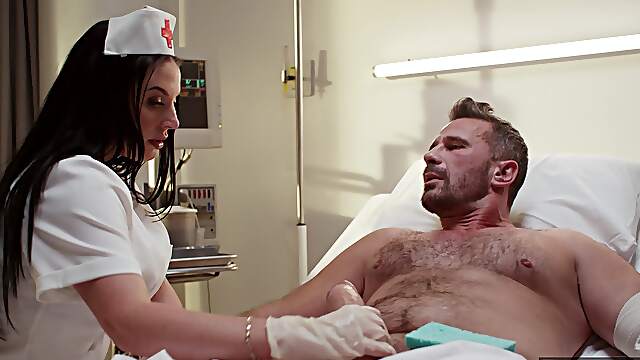 Brunette babe Angela White seduces Manuel in naughty nurse outfit