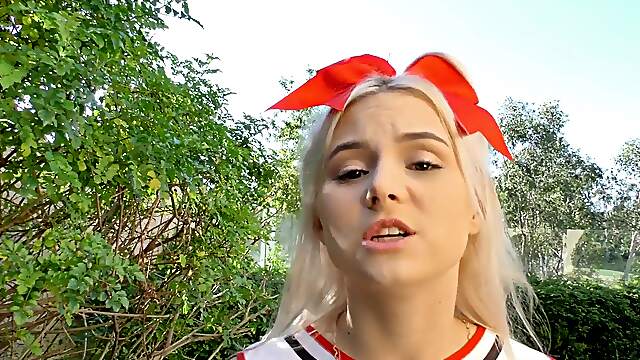 Cheerleading Aria in a sultry uniform gets naughty