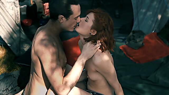 Redheaded Nina and James indulge in a wild outdoor romp with her big naturals bouncing