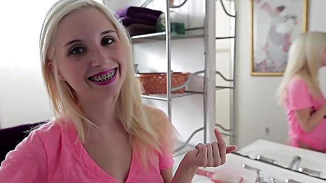 Blondie takes a massive cock in her mouth while Bruno pumps away