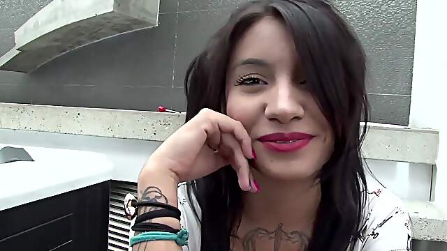 Latin babe Mara flashes huge knockers in POV doggie