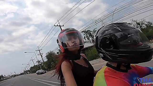 Asian stunner gives wild Thai guy a sloppy BJ in an al fresco affair
