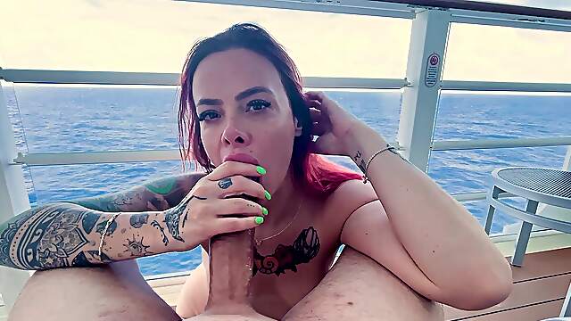 Lustful lasses aboard a yacht, Dave's dick deep-throated and balls drained
