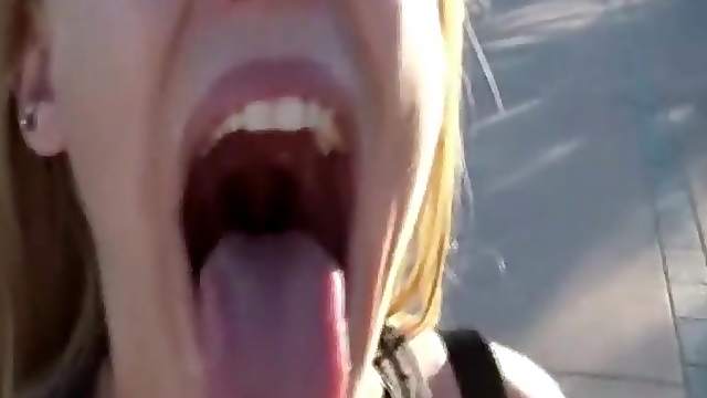 Girl goes for a walk with cum on her face