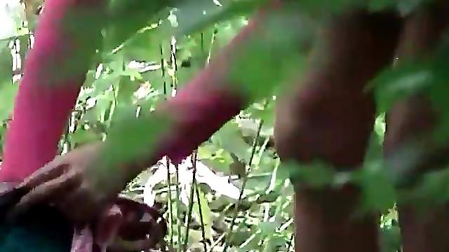 Teen girl changes clothes in the woods