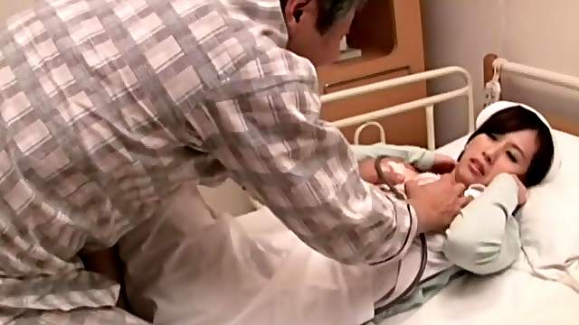 Japanese nurse rides man's cock after giving him hea