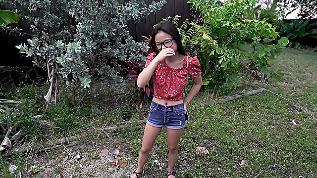 Appealing Asian with nerdy glasses, merciless bang bus XXX